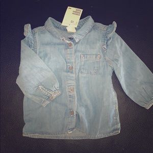 Baby girl H&M denim shirt with ruffles 6-9 months